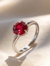 Silver ring with red ruby gemstone. Royalty Free Stock Photo