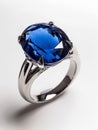 Silver ring with sapphire gemstone. Royalty Free Stock Photo