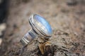 Silver ring with moon stone Royalty Free Stock Photo