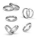 Silver rings for engagement  wedding realistic set. Pair of white gold  platinum jewelry accessories Royalty Free Stock Photo