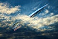 Silver Rocket Flies Through Clouds Royalty Free Stock Photo