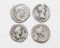 Silver Roman coins 4-5 century AD, rough work, small portraits emperors Royalty Free Stock Photo