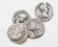 Silver Roman coins 4-5 century AD, rough work, small portraits emperors Royalty Free Stock Photo