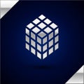 Silver Rubik cube icon isolated on dark blue background. Mechanical puzzle toy. Rubik's cube 3d combination puzzle Royalty Free Stock Photo