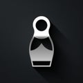 Silver Russian doll matryoshka icon isolated on black background. Long shadow style. Vector