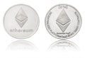 Silver ryptocurrency coin - Etherum, isolated on a white