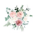 Silver sage green and blush pink flowers vector design bouquet Royalty Free Stock Photo