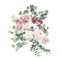 Silver sage green and blush pink flowers vector design bouquet Royalty Free Stock Photo