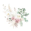 Silver sage green and blush pink flowers vector design bouquet. Dusty rose, white orchid Royalty Free Stock Photo