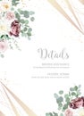 Silver sage green and blush pink flowers vector design frame. Dusty rose, white carnation, mauve rose Royalty Free Stock Photo