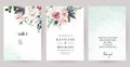 Silver sage green, mint, blush pink flowers vector design spring cards. Royalty Free Stock Photo