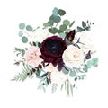 Silver sage green, pink blush, burgundy red and white flowers vector design bouquet Royalty Free Stock Photo