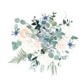 Silver sage green, pink blush and white flowers vector design spring bouquet Royalty Free Stock Photo