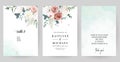 Silver sage green, pink, blush, white flowers vector design spring cards Royalty Free Stock Photo