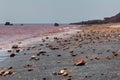 Silver sand on the red beach on Hormuz Island Iran.