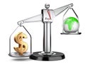 Silver scales with dollar sign and earth Royalty Free Stock Photo