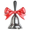 Silver school bell with red ribbon and bow. Royalty Free Stock Photo