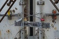 Silver security tape and metal seals use for seal cargo in transit shipping container.
