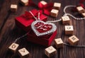silver shape dark heart word box red pendant wooden wooden love square chain blocks background gift lined