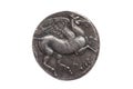 Silver 5 shekel Carthaginian coin with the winged horse Pegasus on the reverse Royalty Free Stock Photo
