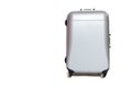 Silver shell suitcase standing on the white background Royalty Free Stock Photo