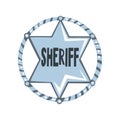 Silver sheriff star badge, American justice emblem vector Illustration on a white background Royalty Free Stock Photo