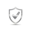 Silver shield with checkmark icon represents security safety protection and approval Royalty Free Stock Photo