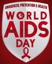 Silver Shield with Red Ribbon and Message for World AIDS Day, Vector Illustration