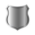 Silver shield shape icon. 3D gray emblem sign isolated on white background. Symbol of security, power, protection. Badge