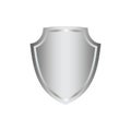 Silver shield shape icon. 3D gray emblem sign isolated on white background. Symbol of security, power, protection. Badge