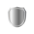Silver shield shape icon. 3D gray emblem sign isolated on white background. Symbol of security, power, protection. Badge