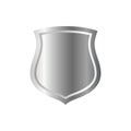 Silver shield shape icon. 3D gray emblem sign isolated on white background. Symbol of security, power, protection. Badge