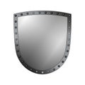 Silver shield shape icon. 3D gray emblem sign isolated on white background. Symbol of security, power, protection. Badge