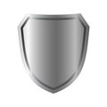 Silver shield shape icon. 3D gray emblem sign isolated on white background. Symbol of security, power, protection. Badge