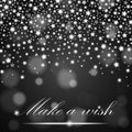 Silver shining falling stars on grey ambient blurred background. Luxury design