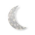 Silver shiny glitter glowing half moon with shadow isolated on white background. Crescent Islamic for Ramadan Kareem design Royalty Free Stock Photo