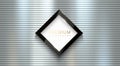 Silver shiny metal horizontal straight line background with vector rhombus glossy luxury black and golden edge line logo frame.