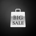 Silver Shoping bag with an inscription Big Sale icon isolated on black background. Handbag sign. Woman bag icon. Female