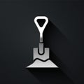 Silver Shovel in the ground icon isolated on black background. Gardening tool. Tool for horticulture, agriculture Royalty Free Stock Photo