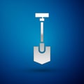 Silver Shovel icon isolated on blue background. Gardening tool. Tool for horticulture, agriculture, farming. Vector Royalty Free Stock Photo