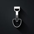 Silver Shovel toy icon isolated on black background. Long shadow style. Vector Royalty Free Stock Photo