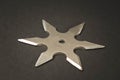 Silver shuriken on a black background, throwing weapons