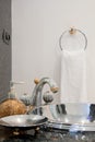 Silver sink inside expensive bathroom Royalty Free Stock Photo
