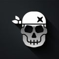 Silver Skull icon isolated on black background. Happy Halloween party. Long shadow style. Vector Royalty Free Stock Photo