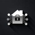 Silver Smart home icon isolated on black background. Remote control. Long shadow style. Vector Royalty Free Stock Photo