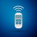 Silver Smart remote control system icon isolated on blue background. Internet of things concept with wireless connection Royalty Free Stock Photo