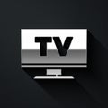 Silver Smart Tv icon isolated on black background. Television sign. Long shadow style. Vector Royalty Free Stock Photo