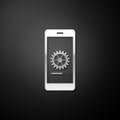 Silver Smartphone update process with gearbox progress and loading bar icon isolated on black background. System