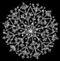 Silver snowflake made by sparkler, like wool. Isolated on a black background.