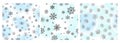Silver snowflake watercolor blue seamless pattern set for textile or wallpapers Vector background for Christmas design